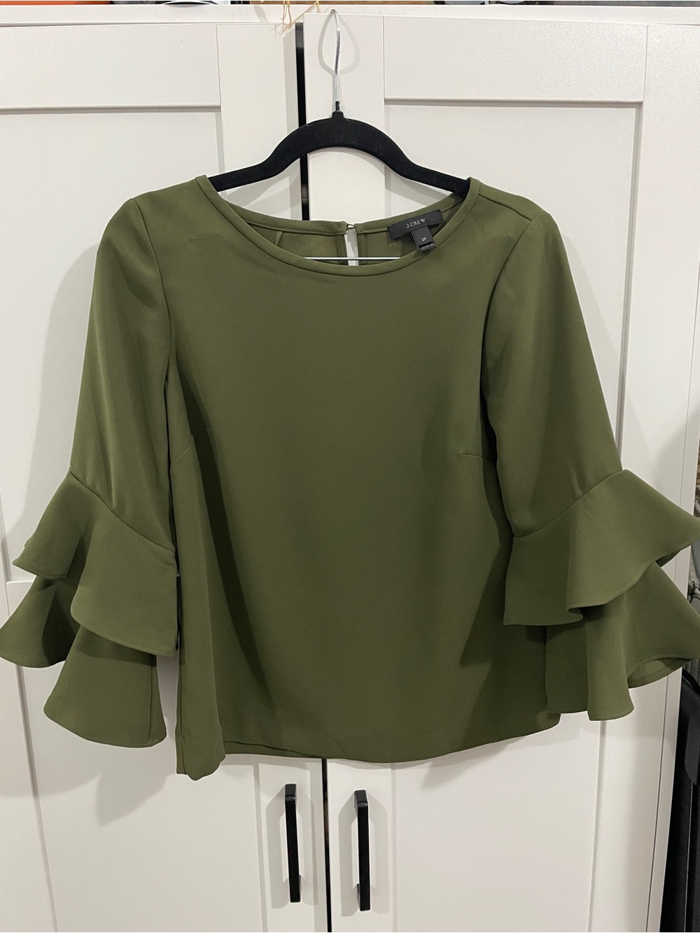 J. Crew Olive Green Ruffle Sleeve Blouse